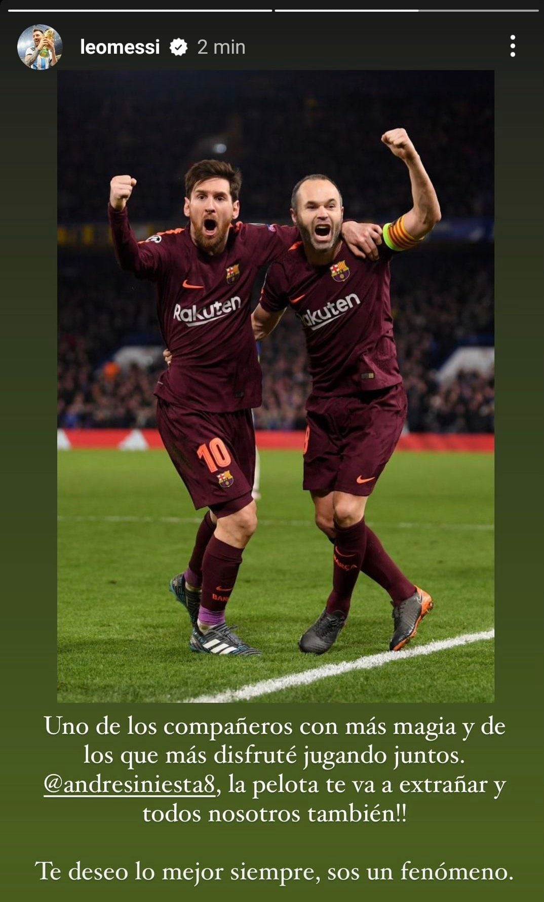 Mensaje de despedida de Messi a Iniesta (Instagram)