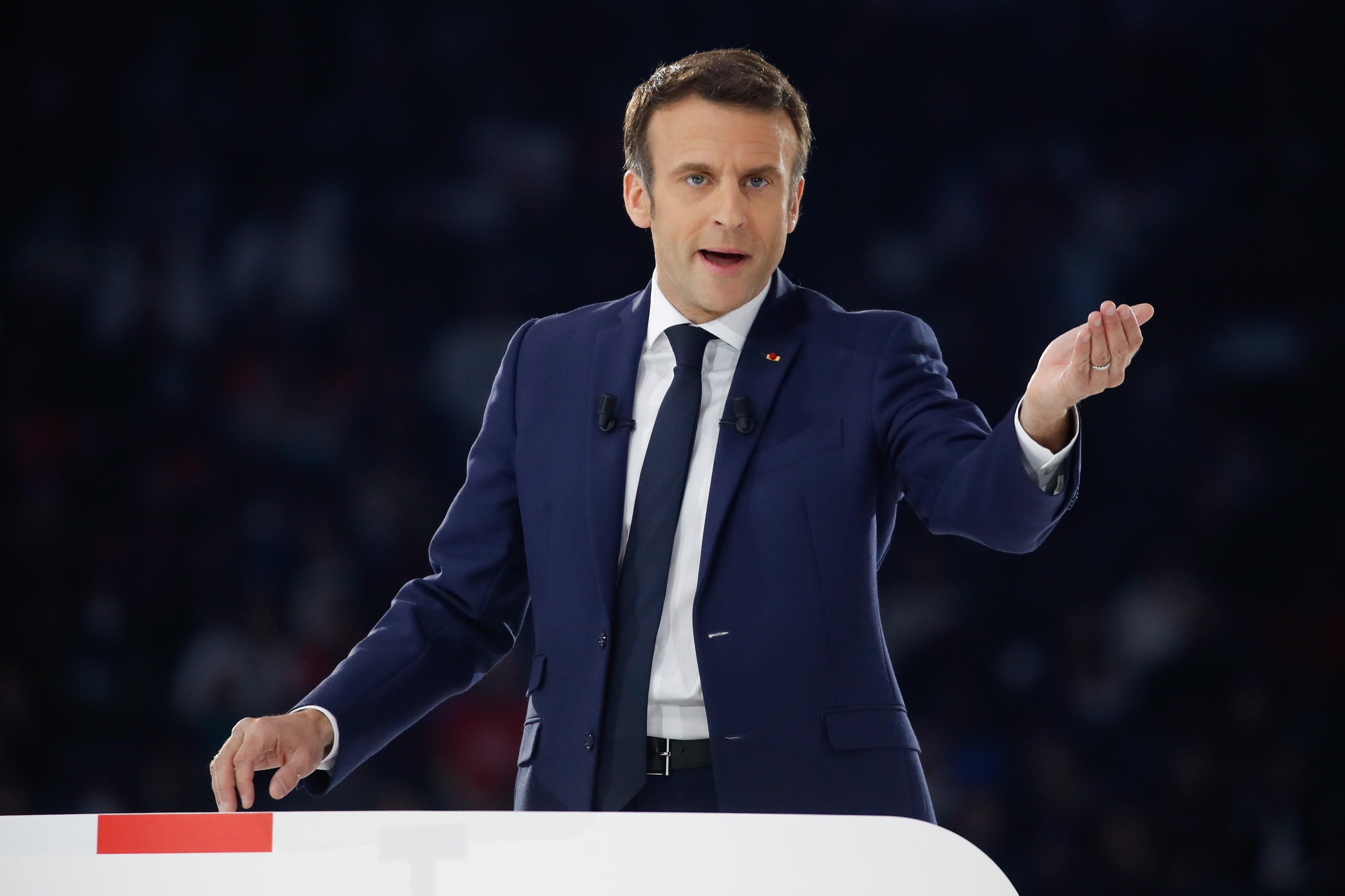 El presidente de Francia y candidato a la reelección en las elecciones presidenciales de Francia, Emmanuel Macron, durante un acto de campaña.