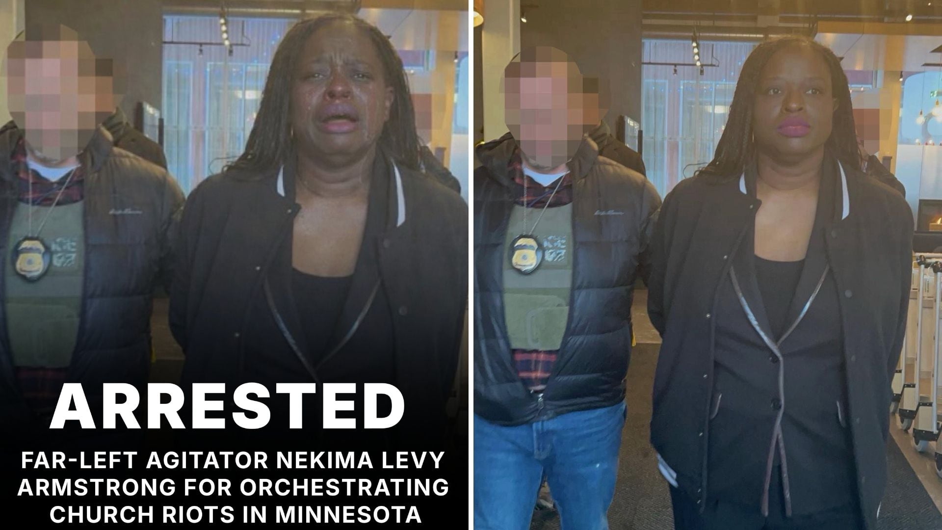 En la izquierda, se puede ver la imagen de Nekima Levy Armstrong manipulada por la Casa Blanca, y en la derecha la imagen real publicada con anterioridad.