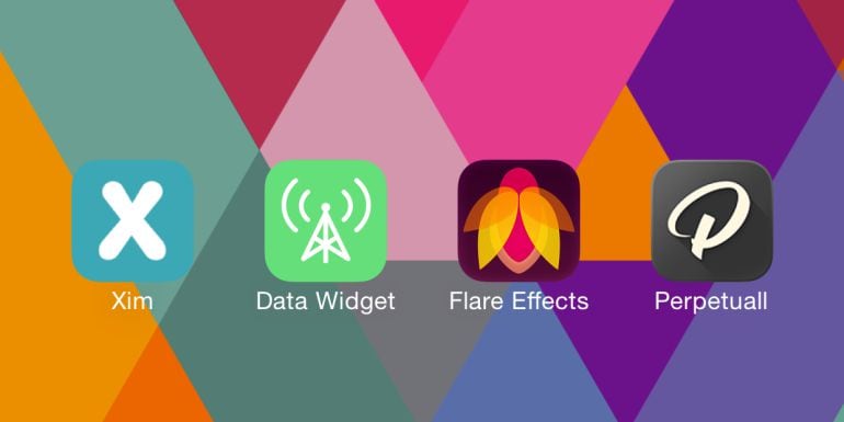 Iconos de ‘Xim’, ‘Data Widget’, ‘Flare Effects’ y ‘Perpetuall’ en la pantalla de un iPhone