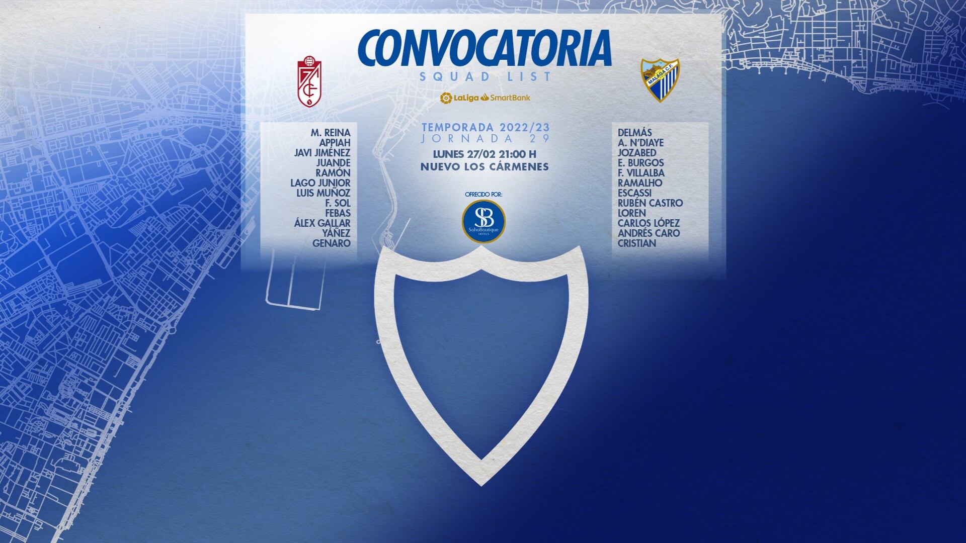 La convocatoria de jugadores del Málaga para el partido de este lunes ante el Granada