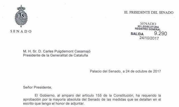 El burofax del Senado a Puigdemont.