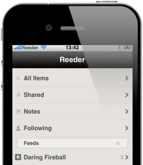 Y si Press es la mejor lector RSS para Android, Reeder lo es para iPhone.