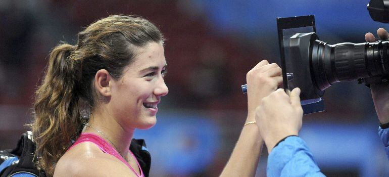 Garbiñe tras ganar su tercer partido en el Masters B de Sofía