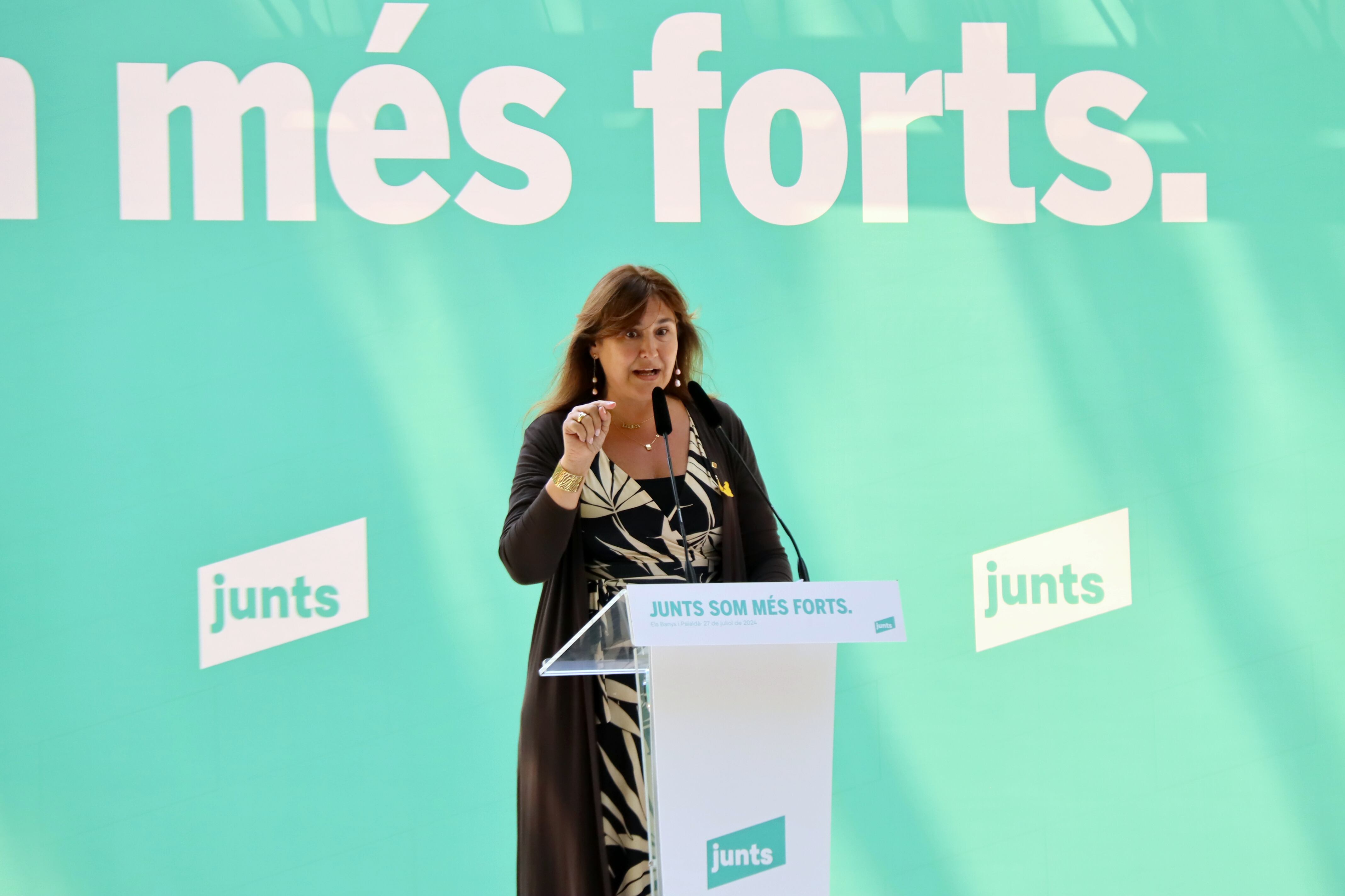 La presidenta de Junts, Laura Borràs, a l'acte d'aquest dissabte a Els Banys i Palaldà pels quatre anys de Junts