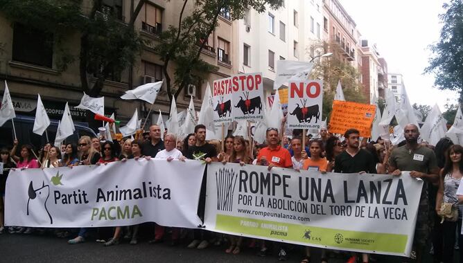 Un millar de personas han recorrido las calles de Madrid en protesta contra la fiesta del Toro de la Vega