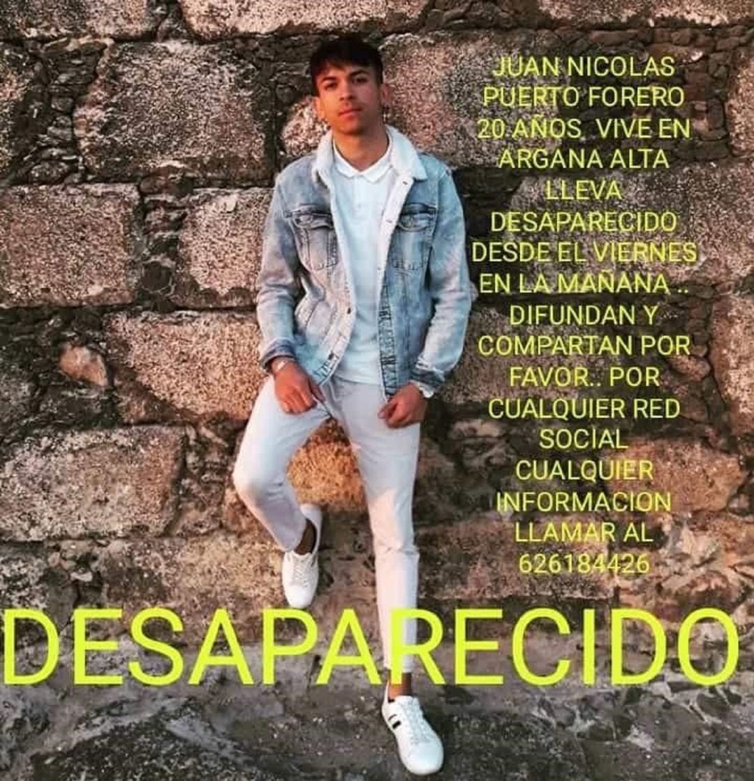 Imagen distribuida por los familiares del joven desaparecido.