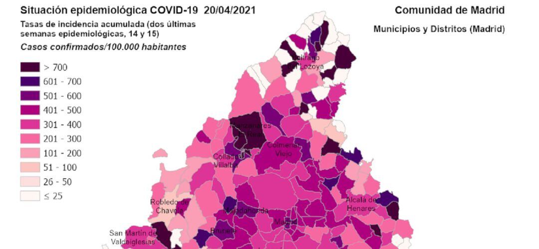 Según ha alertado el alcalde, Juan Jesús Valle (PSOE), "es muy elevada y podría hacer que la Comunidad de Madrid estableciera confinamientos perimetrales"