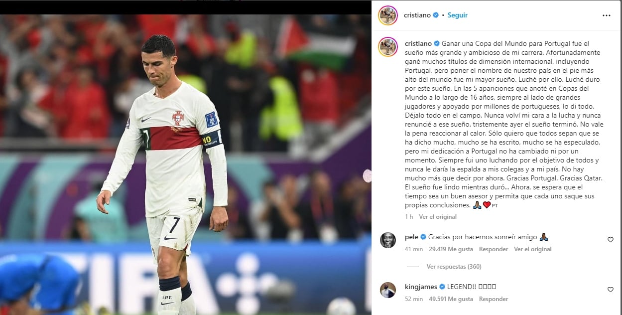 Publicación de Cristiano Ronaldo en su Instagram