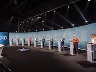 MÉRIDA, 11/12/2025.- Los candidatos y candidatas de las formaciones políticas que concurren a las elecciones extremeñas participan en un debate electoral organizado por Canal Extremadura, hoy jueves en Mérida. EFE/ Jero Morales