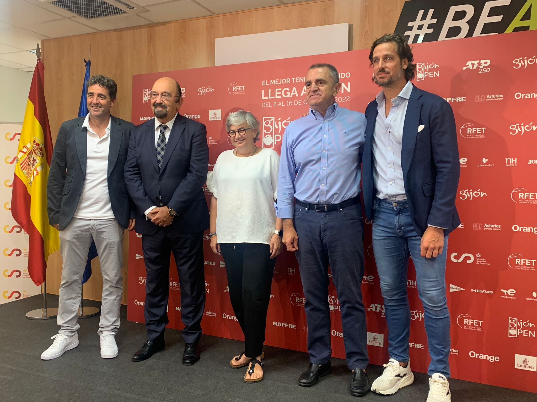 Tomás Carbonell, Miguel Díaz, Ana González, José Manuel Franco y Feliciano López en la presentación oficial del Gijón Open en el Consejo Superior de Deportes.