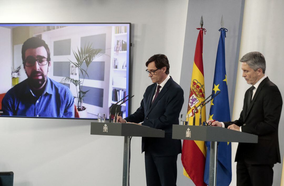 Fernando Grande Marlaska, titular del Ministerio de Interior, durante la rueda de prensa en La Moncloa