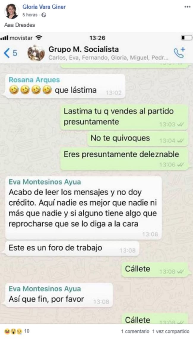 Pantallazo que ha colgado Gloria Vara en su página de Facebook