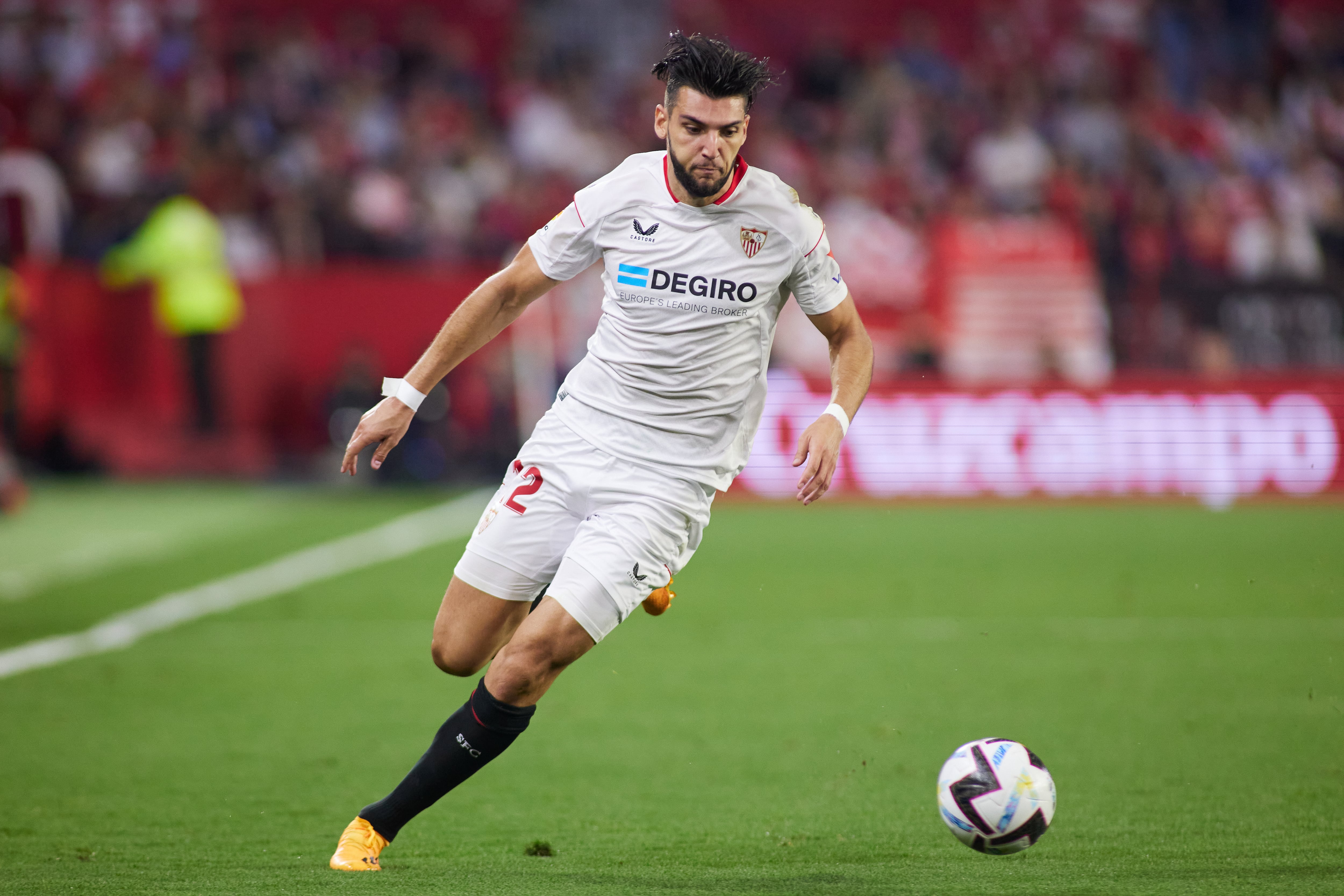 SEVILLA, SPAIN - MAY 21: Rafa Mir of Sevilla FC in action during the spanish league, La Liga Santander, football match played between Sevilla FC and Real Betis at Ramon Sanchez Pizjuan stadium on May 21, 2023, in Sevilla, Spain. (Photo By Joaquin Corchero/Europa Press via Getty Images)