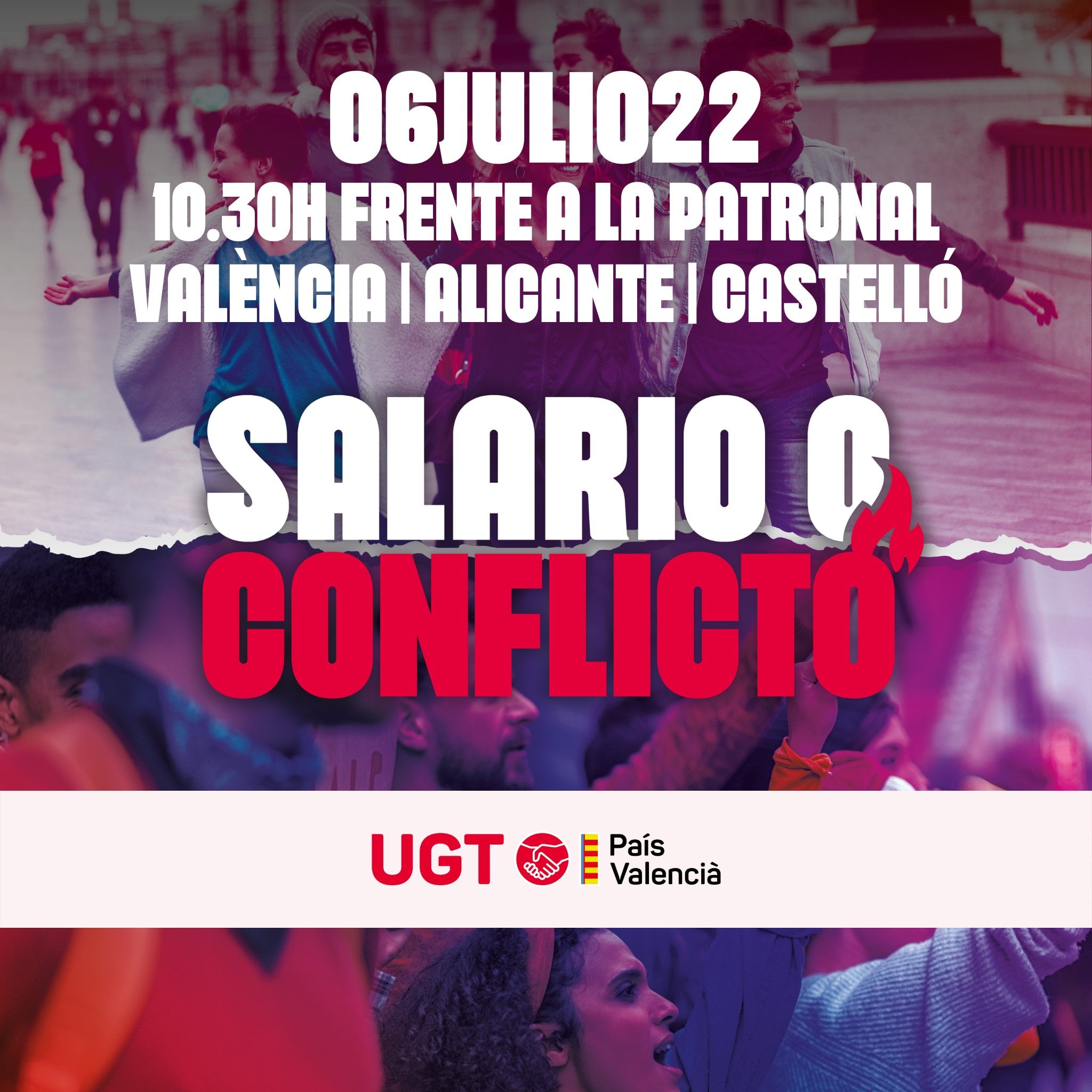 Cartel de las concentraciones que ha convocado UGT el próximo miércoles en las tres provincias de la Comunitat