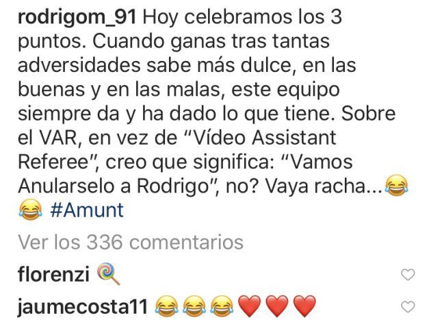 Mensaje Rodrigo sobre el VAR en Instagram.