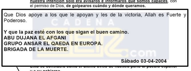 Abu Dujana firma como miembro del grupo Ansar de Al Qaeda en Europa