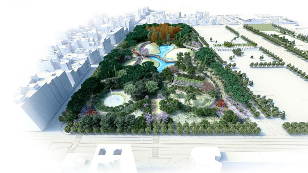 Imagen del parque que se proyecta junto a las torres de Repsol 