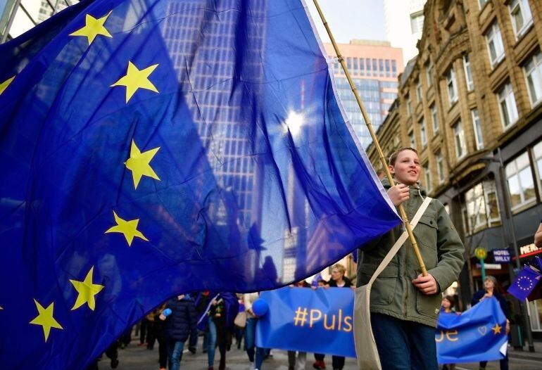  Around  3.500 People attend a pro-EU demonstration of the &quot;Pulse of Europe&quot; movement on March 12, 2017 in Frankfurt, Germany. The movement sprung up in 2016 after the Brexit referendum result and the election of U.S. President Donald Trump as a pro-Europ