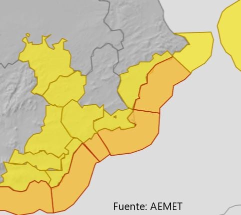 Avisos amarillos por nieve en el Noroeste y por vientos en el Guadalentín y Campo de Cartagena. El aviso naranja por viento estará activo el litoral de la Región de Murcia