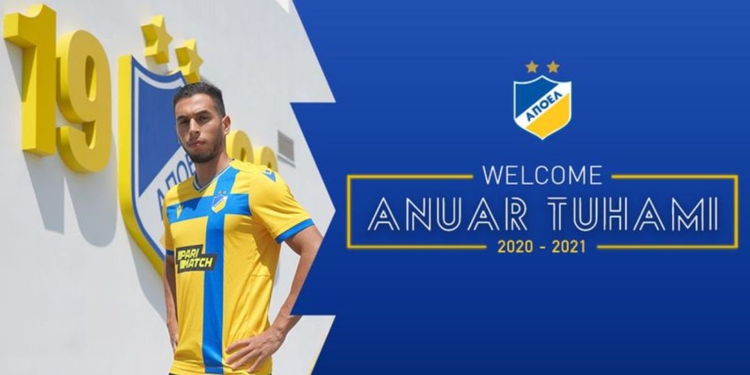 Anuar, con su nueva camiseta del Apoel Nicosia