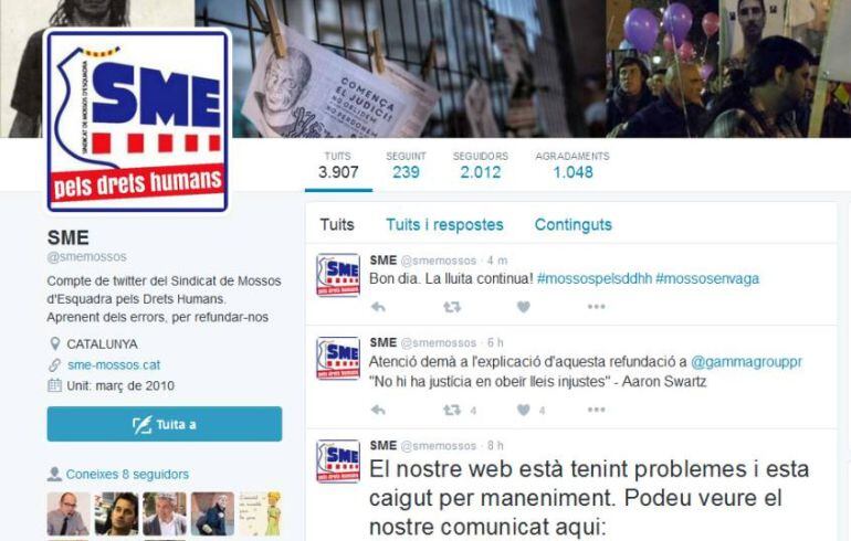 Captura de pantalla del perfil de Twitter del Sindicat dels Mossos d&#039;Esquadra