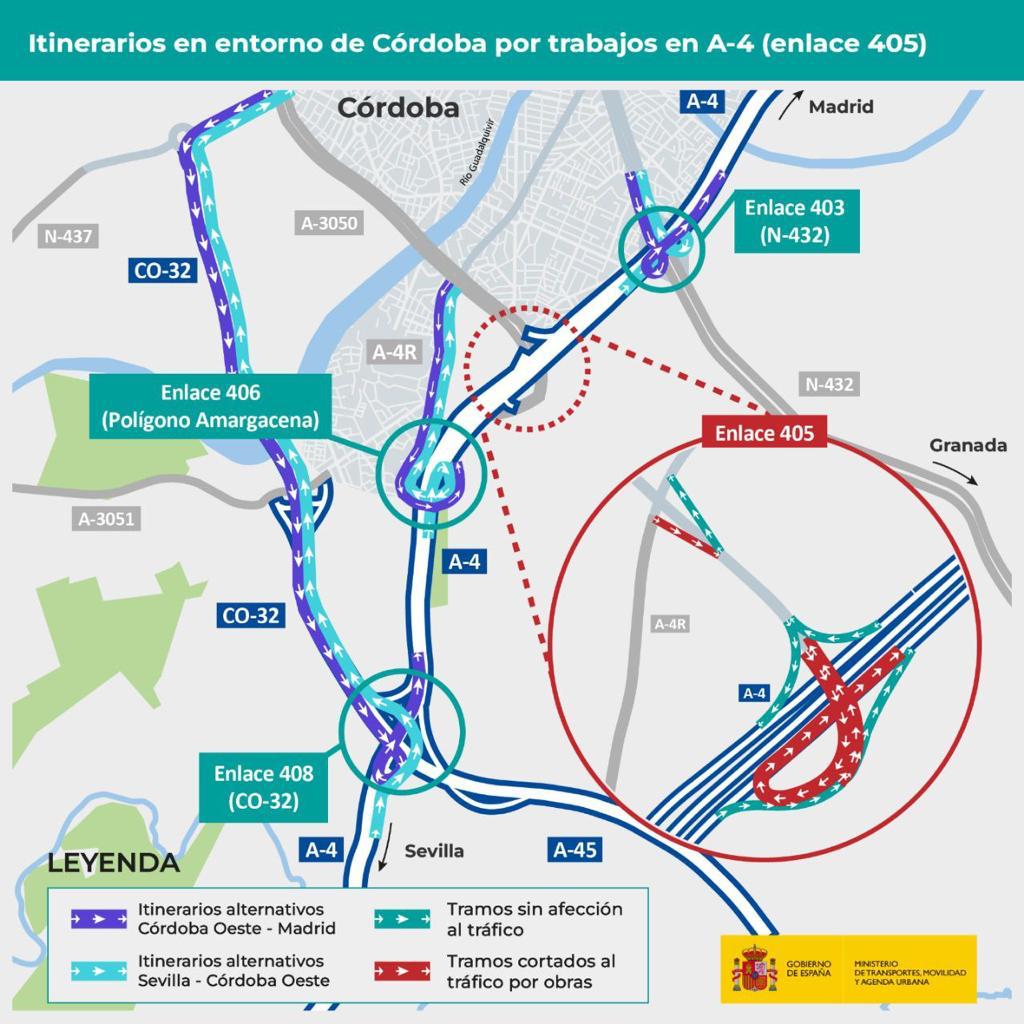 Rutas alternativas por las obras en el punto kilométrico 405 de la A-4