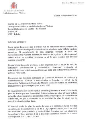 Carta de Cristóbal Montoro a Castilla-La Mancha (I)