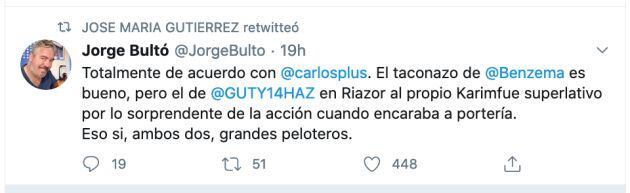 Tuit que compartió Guti en sus redes