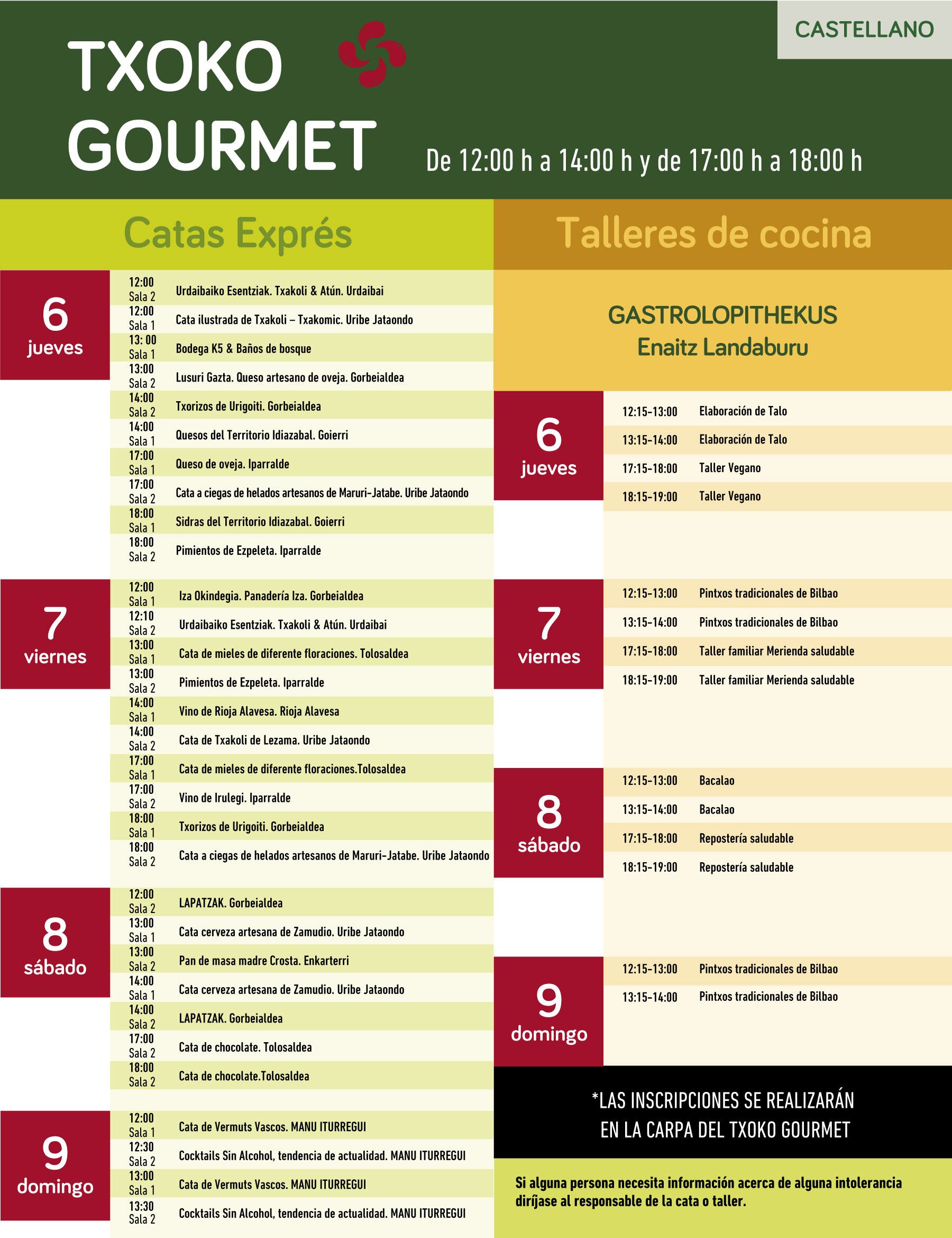 Horario Txoko Gourmet. Bilbao Basque FEST