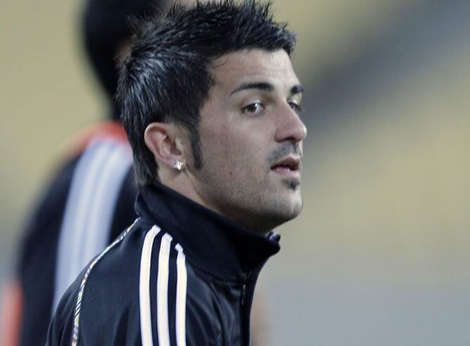 David Villa durante un entrenamiento con la Selección española