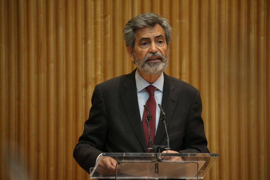 El presidente del CGPJ, Carlos Lesmes, interviene en la jornada en el Congreso de los Diputados sobre el Estado Abierto