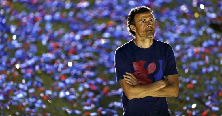 El técnico del Barcelona, en la celebración de la Champions conquistada en Berlín.