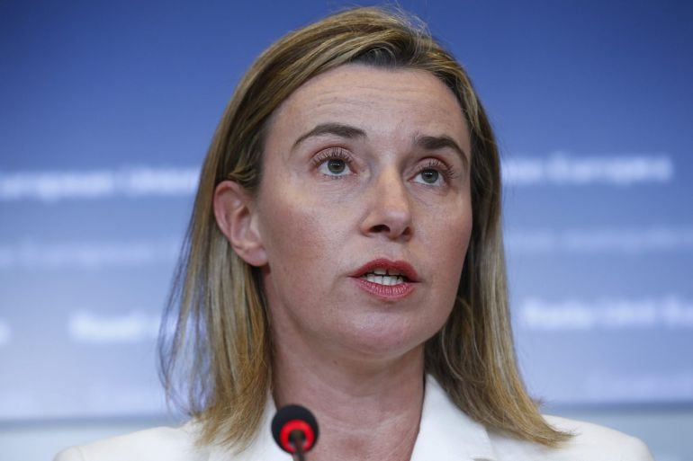 La jefa de la diplomacia europea, Federica Mogherini, tras la reunión extraordinaria para abordar la crisis migratoria del Mediterráneo.