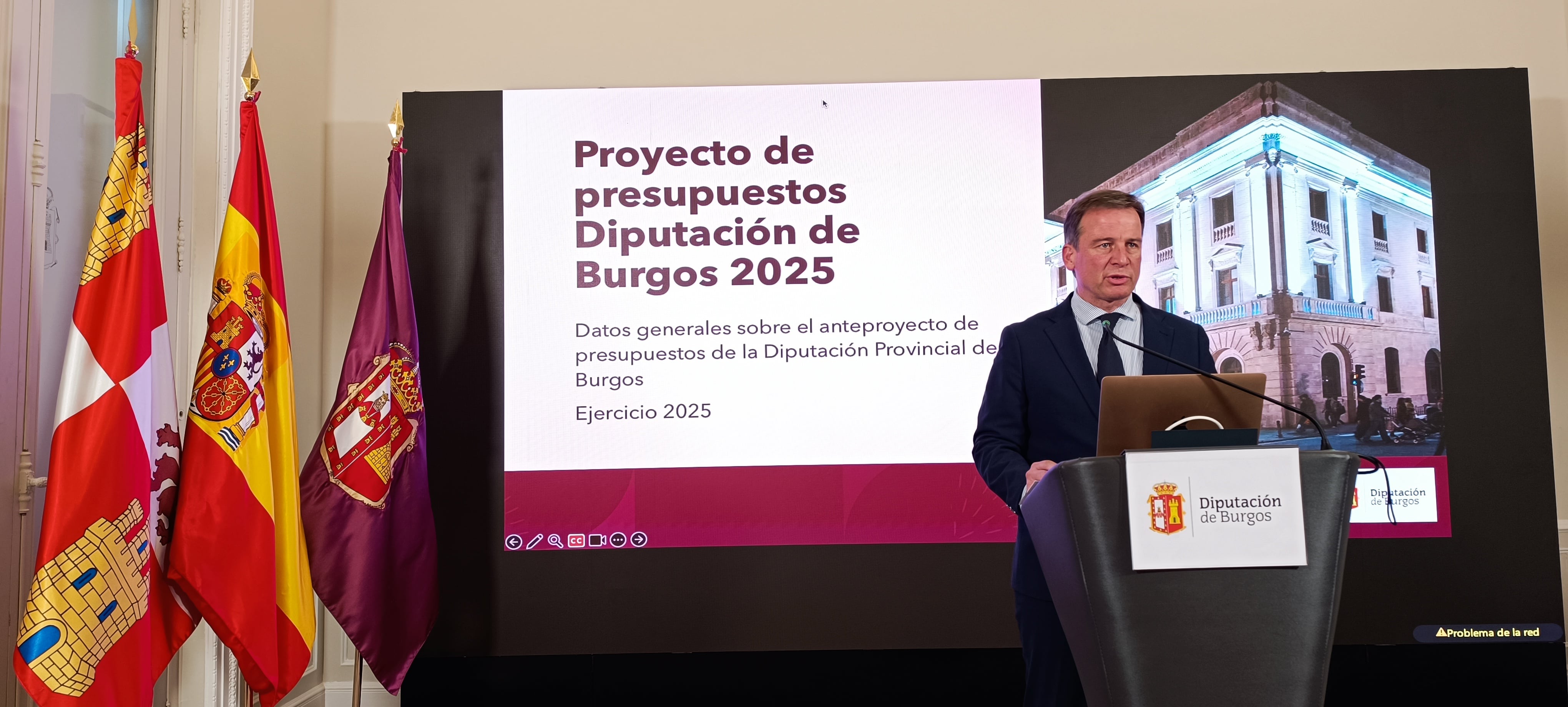 El presidente de la Diputación de Burgos, Borja Suárez, en la presentación de los presupuestos para 2025