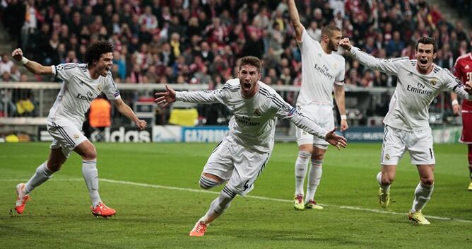 Sergio Ramos celebra uno de sus goles en Múnich