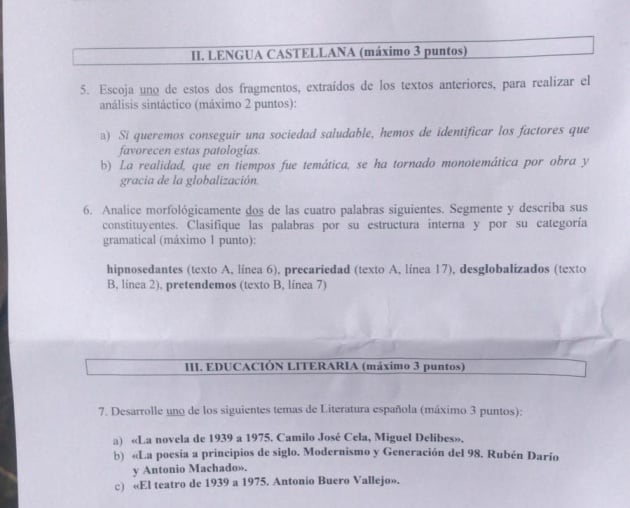 Fotografía del examen de la Ebau de Lengua (4)