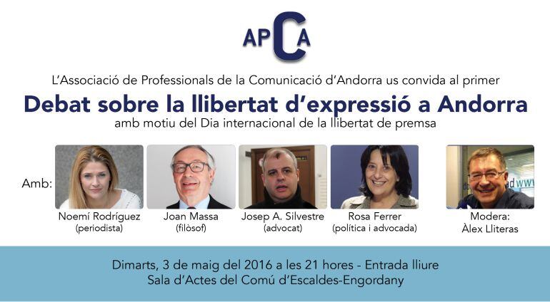 Cartell que anuncia el debat organitzat per l'APCA amb motiu del Dia Internacional de la Llibertat de Premsa