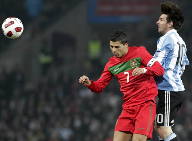 Cristiano Ronaldo y Lionel Messi, durante el amistoso Argentina - Portugal