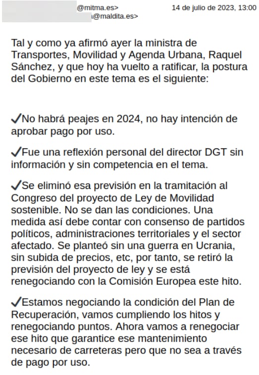 Fuente: Respuesta del Ministerio de Transportes, Movilidad y Agenda Urbana a Maldita.es.