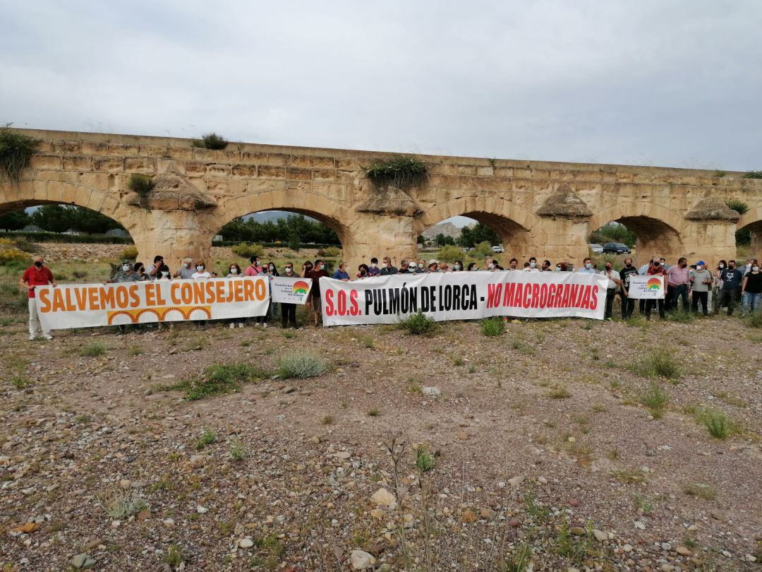 Un centenar de vecinos protesta por los vertidos de aguas fecales de una granja de cerdos en Lorca 