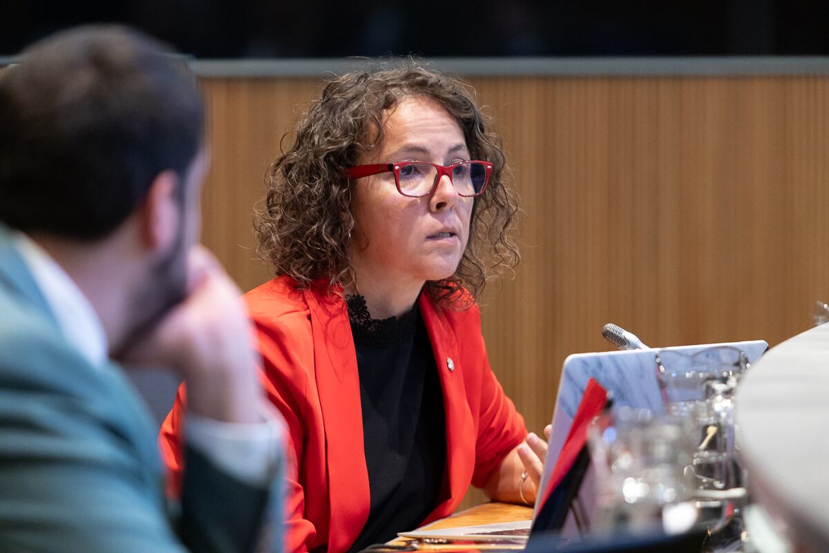 La presidenta del grup parlamentari socialdemòcrata, Judit Casal, durant el DOP