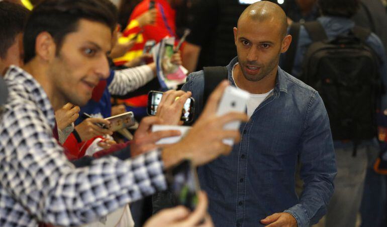 Mascherano, a su llegada a Manchester para jugar frente al City