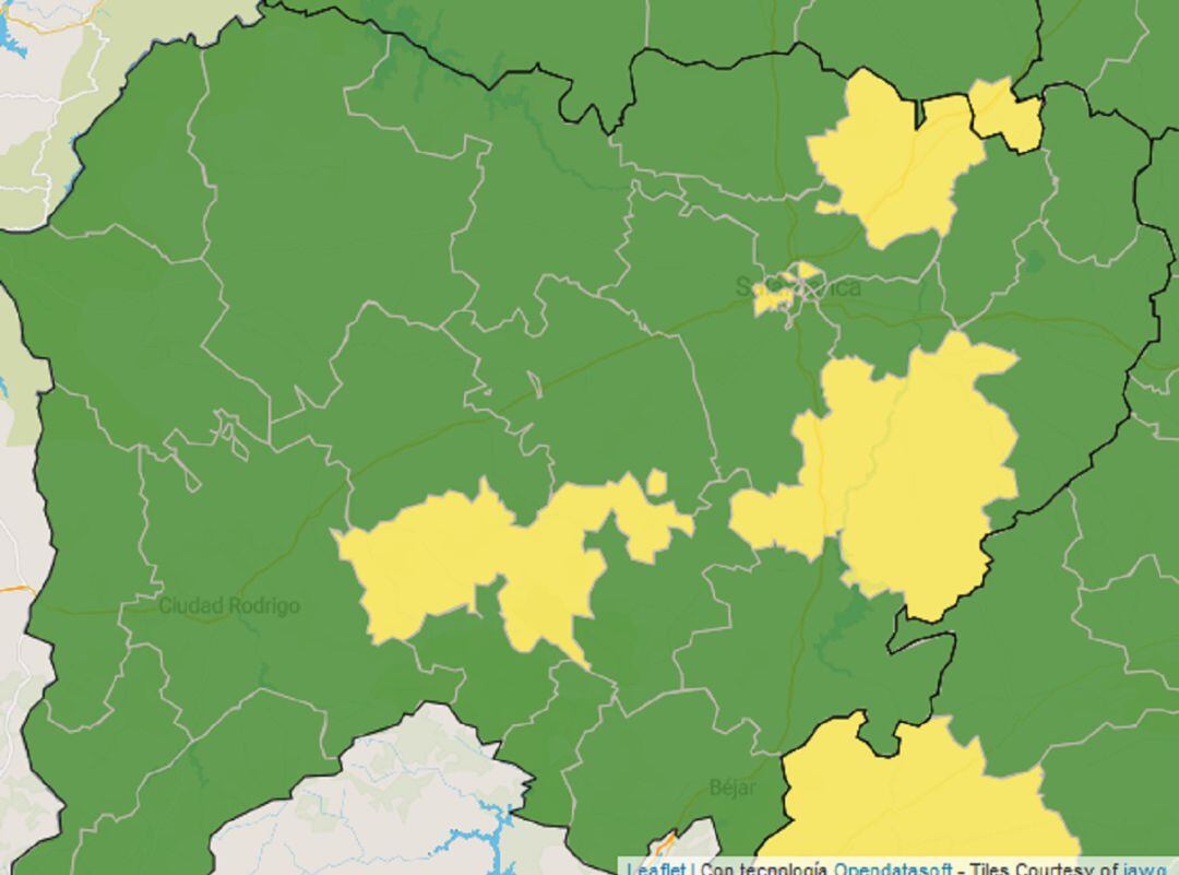 Mapa de la incidencia del coronavirus en Salamanca a día de hoy.