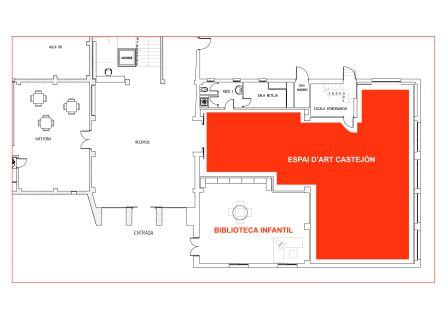 Plano del Espacio Castejón y biblioteca infantil, en la planta baja de la Casa de Cultura de Dénia.