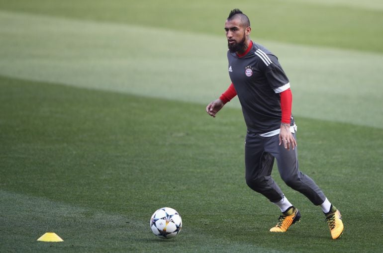 Arturo Vidal en un entrenamiento durante la Champions League