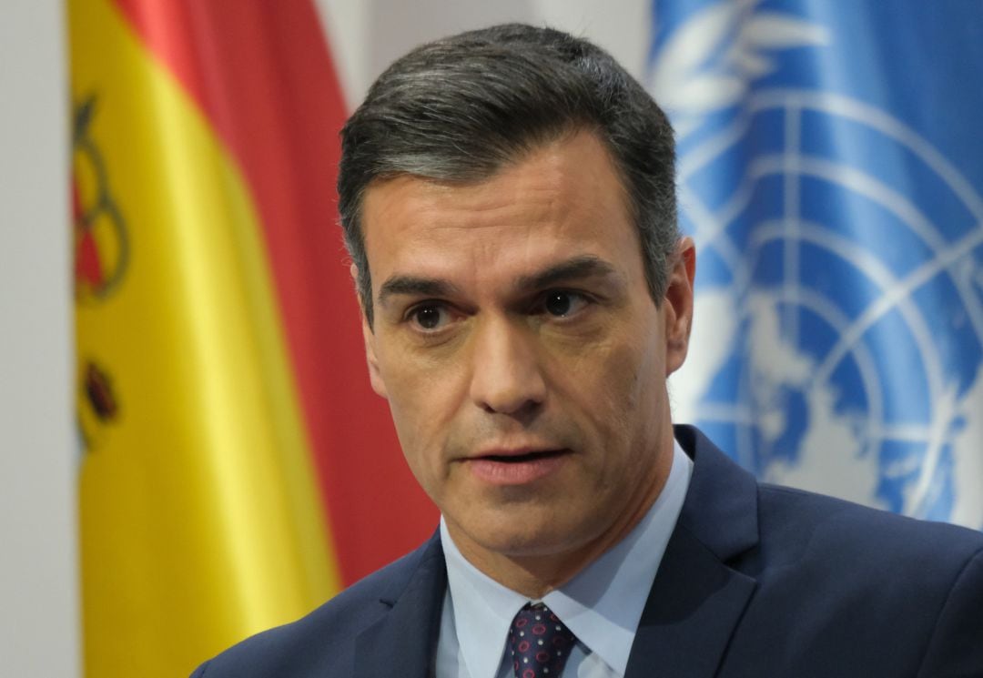 El presidente del Gobierno en funciones, Pedro Sánchez, durante la rueda de prensa ofrecida en la jornada inaugural de la COP25.