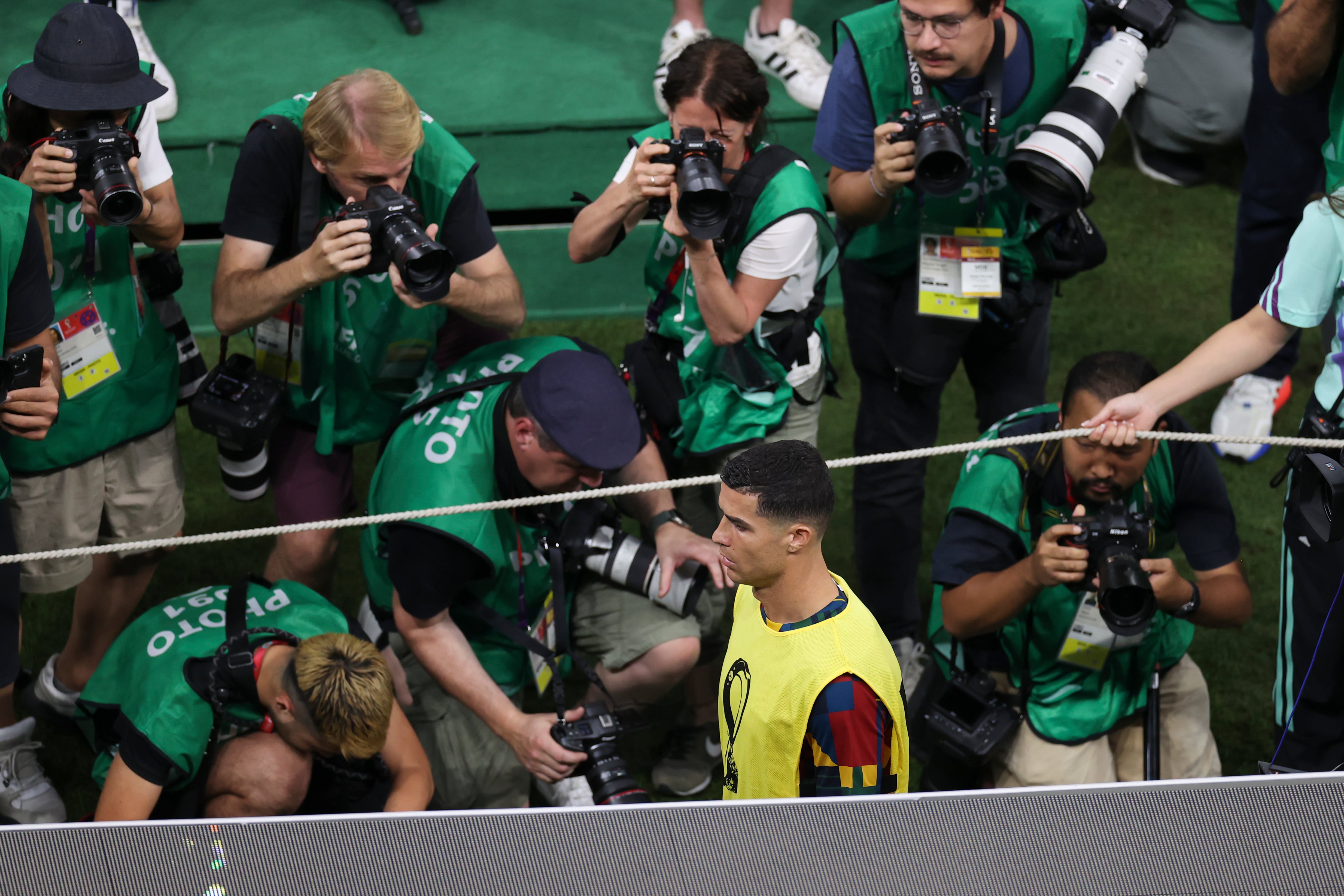 Cristiano Ronaldo, antes de un partido de los octavos de final del Mundial de Qatar