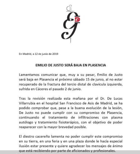 Comunicado de Emilio de Justo