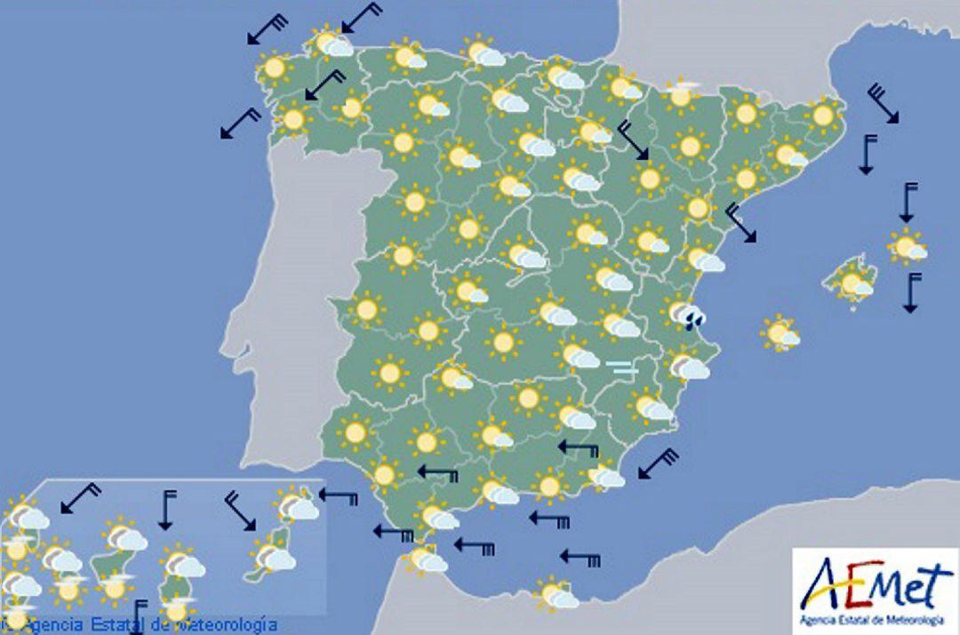 Mapa de previsión para el sábado hasta las 12 horas.